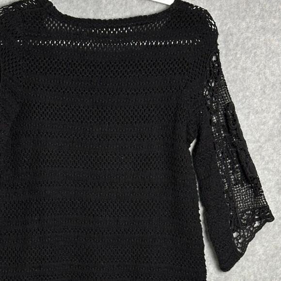 Sparrow Anthropologie Sz S Black Crochet Knit HiLow Sweater Open Knit Sheer Goth - Picture 11 of 12
